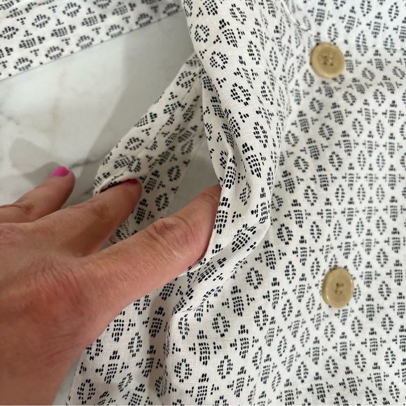 A New Day Linen Geo Print Double Breasted Sleeveless Apron Dress Cream Small - Picture 8 of 10